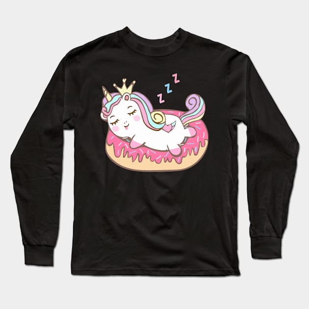 Cute Unicorn Lies On Donut Long Sleeve T-Shirt by Dhme